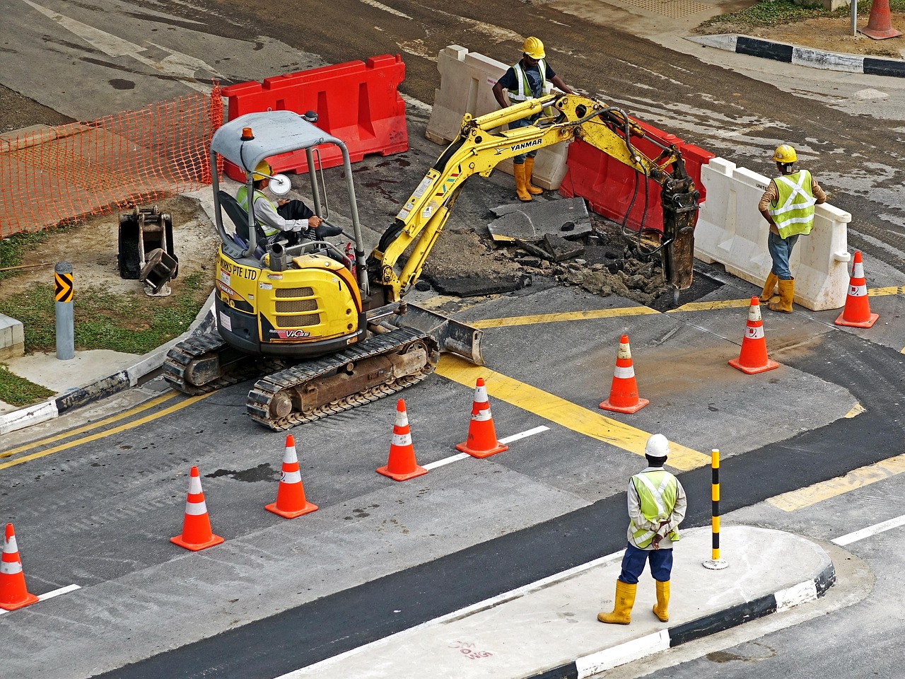 Excavators, construction machine, site, road, machines, construction, tool, construction workers, repair, labor, helmet,