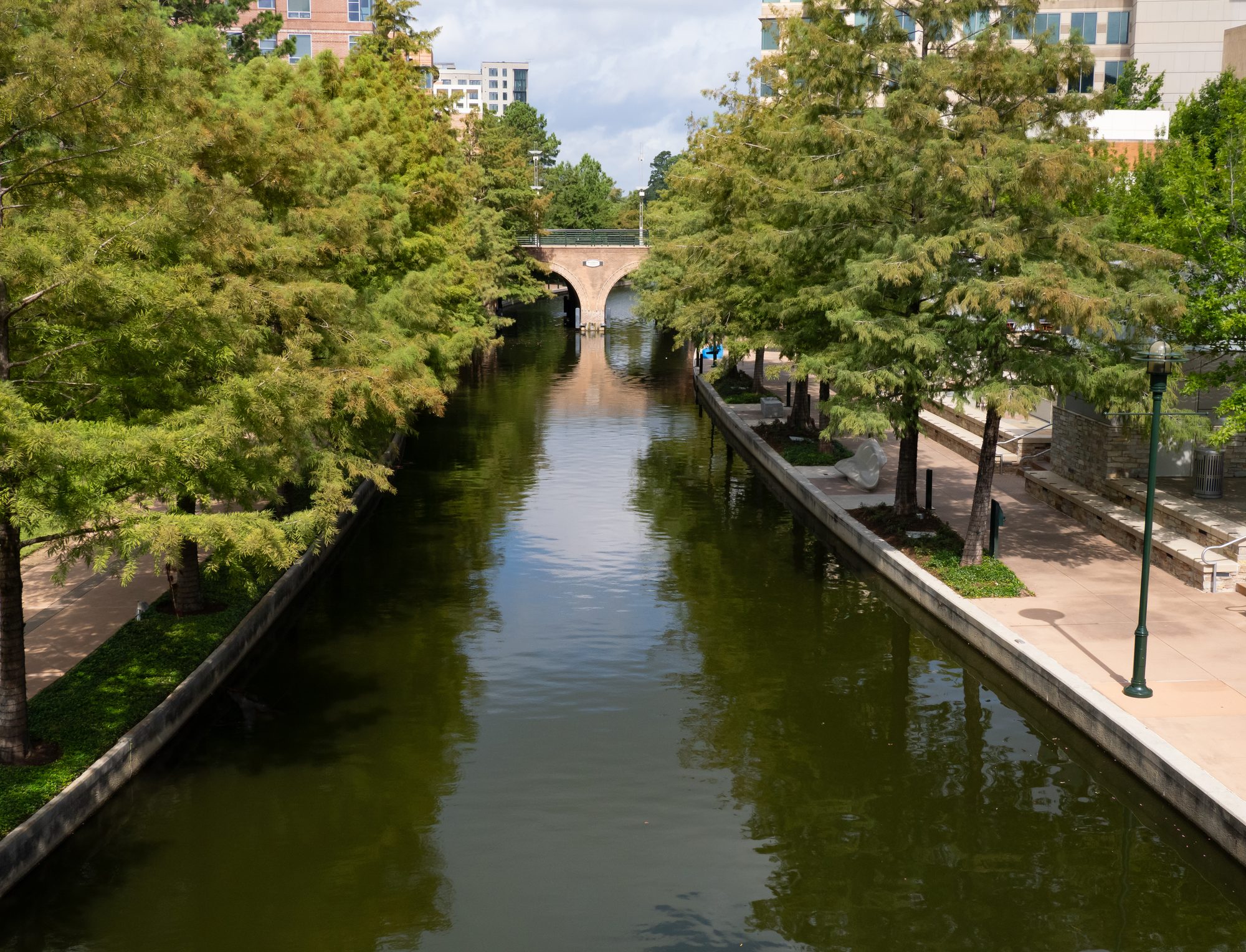 High-Angle View of The Waterway in The Woodlands, Texas, LIned w