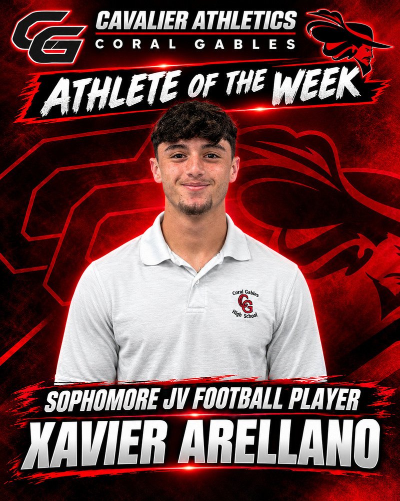 Athlete of the Week graphic featuring a young man in a school polo shirt.