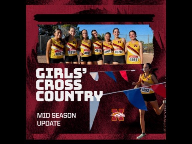 Promotional graphic showing Northgate girls cross country team members in yellow and red uniforms.