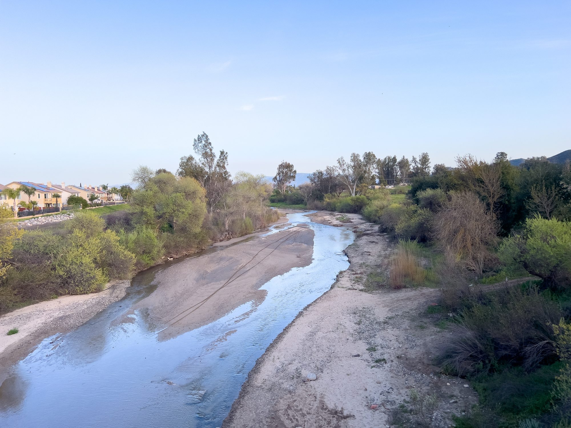 Murrieta Creek Looking South from Vineyard Pkwy Bridge. Some young chaps left dirtbike tracks in the sand just a few minutes before I took this.
