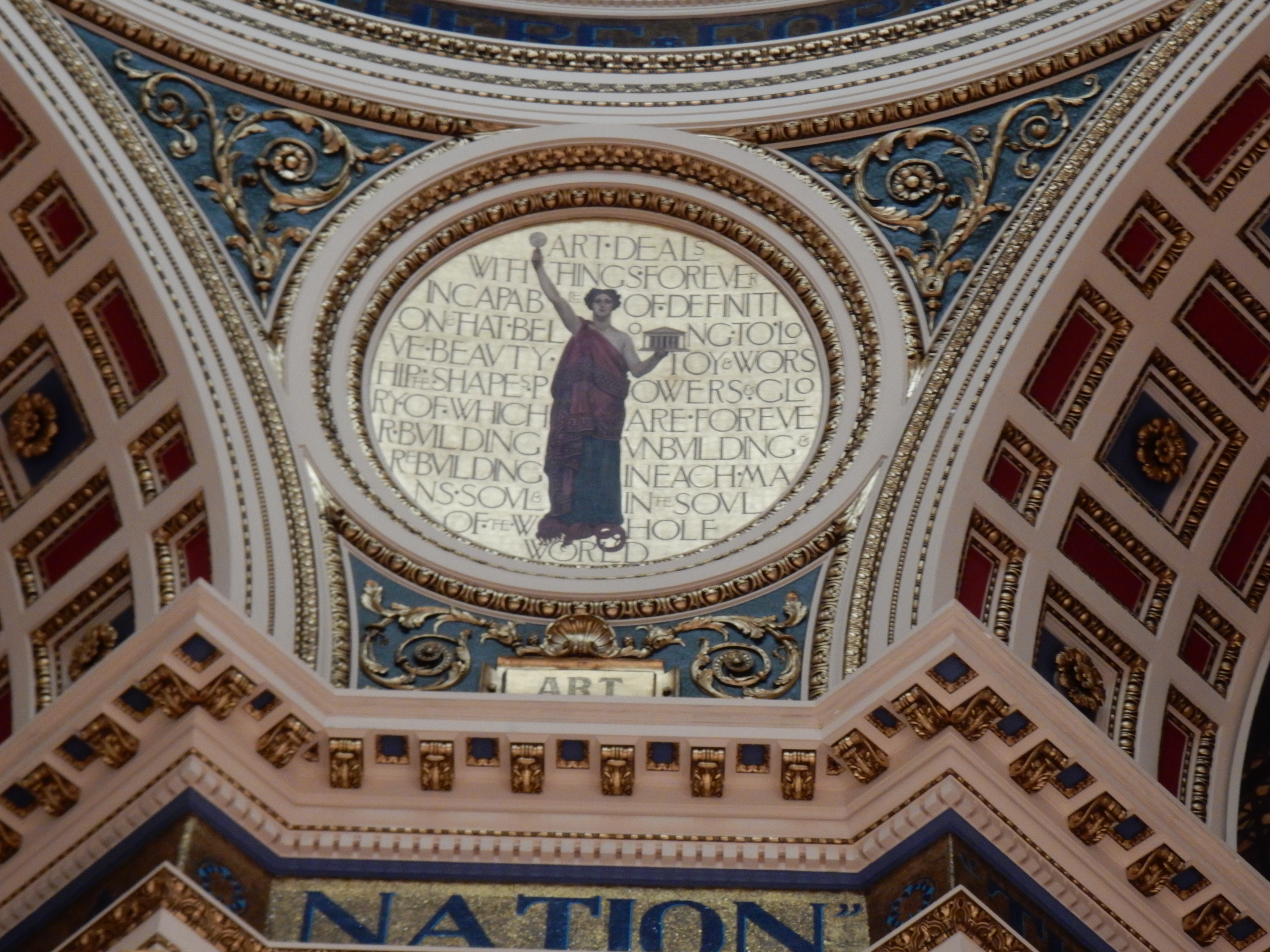 Allegorical painting of Art on the interior dome of a grand capitol rotunda.
