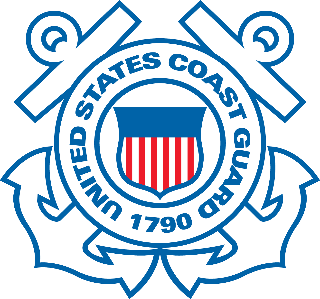 Official United States Coast Guard seal with crossed anchors and shield