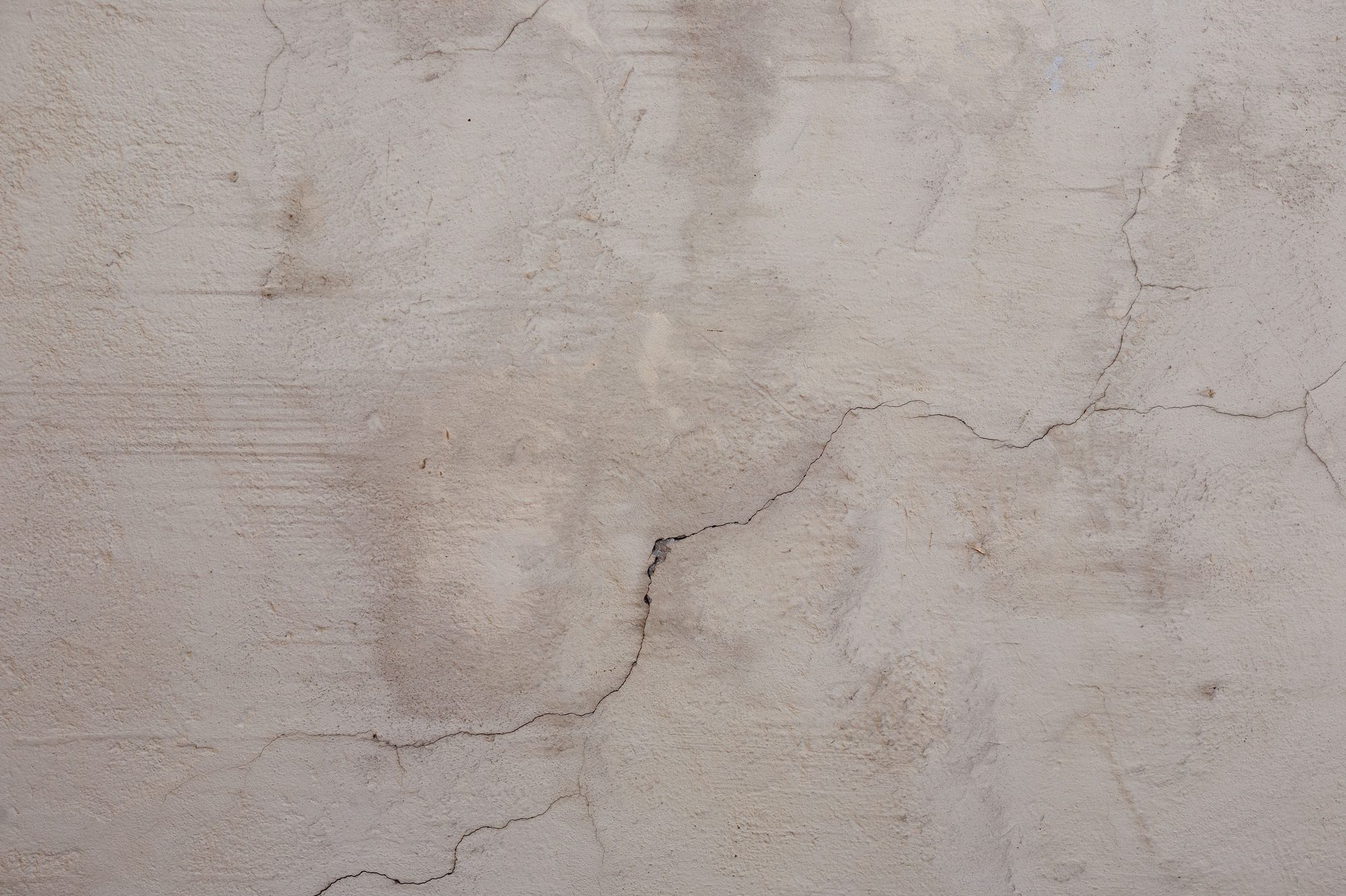 Close-up of a weathered concrete wall showing natural cracks and texture.