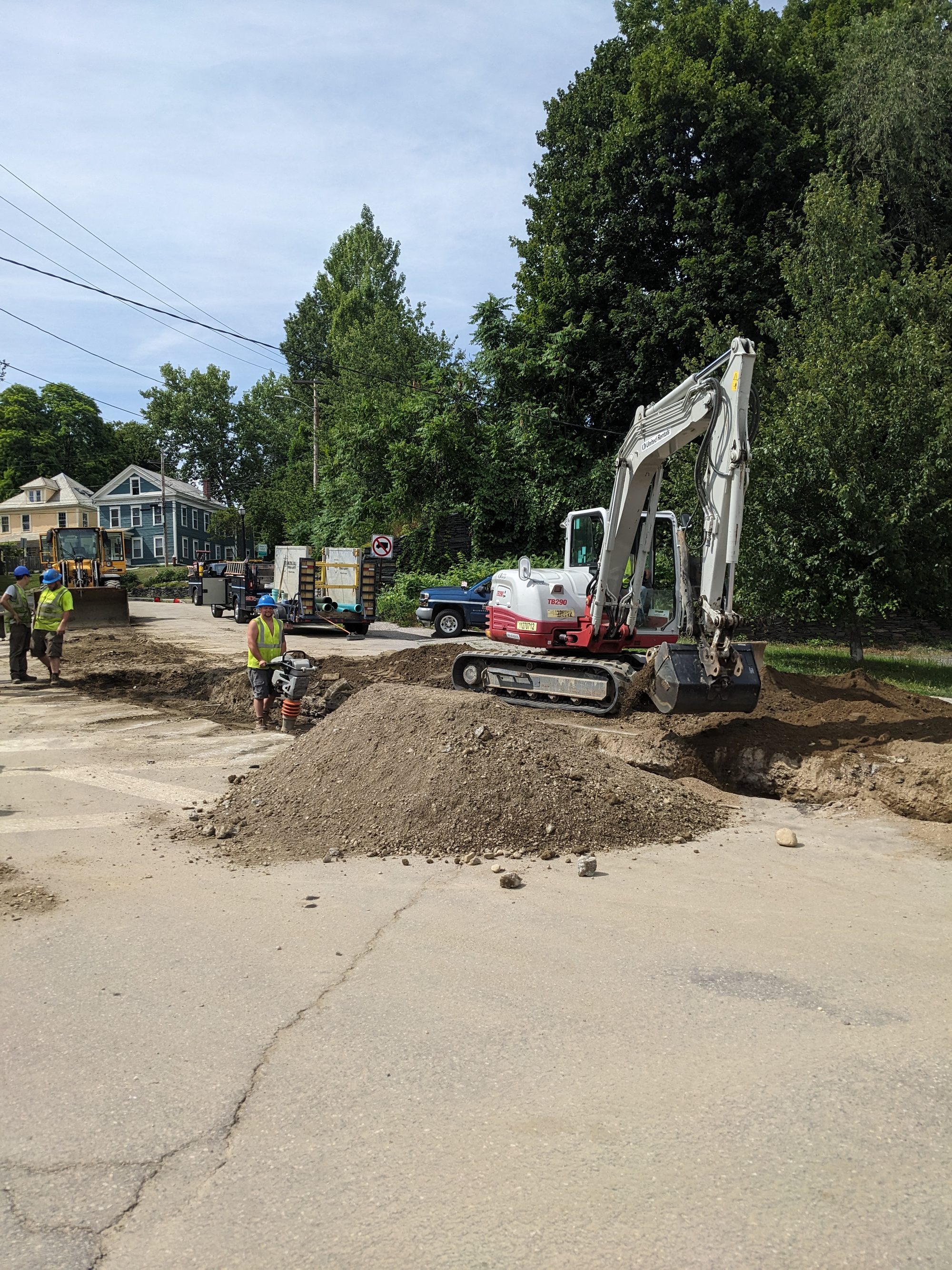 Road construction at Church and Elliot Streets in downtown Brattleboro, Vermont.