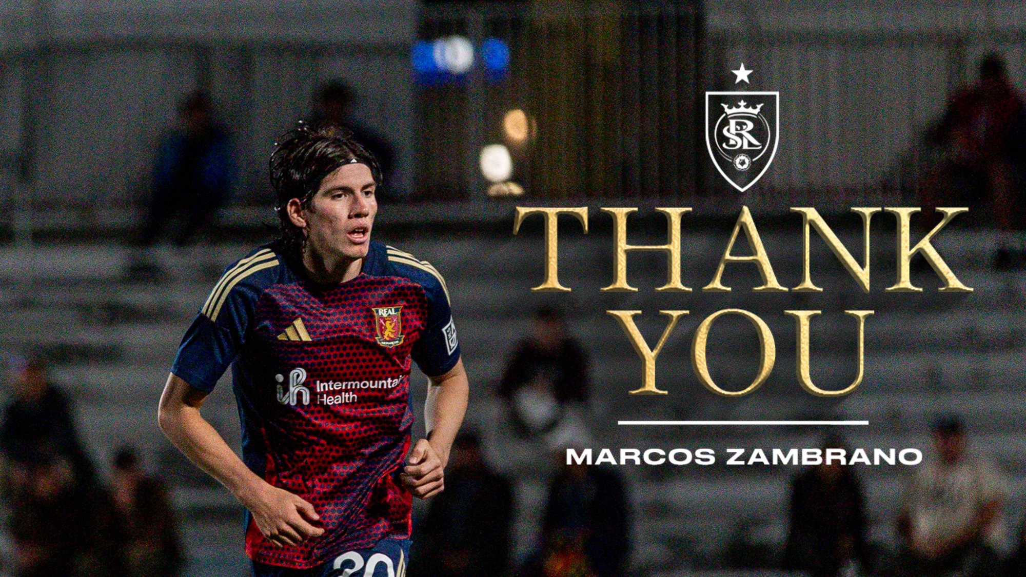Official farewell graphic showing a soccer player in a red kit with the text 'Thank You Marcos Zambrano.'