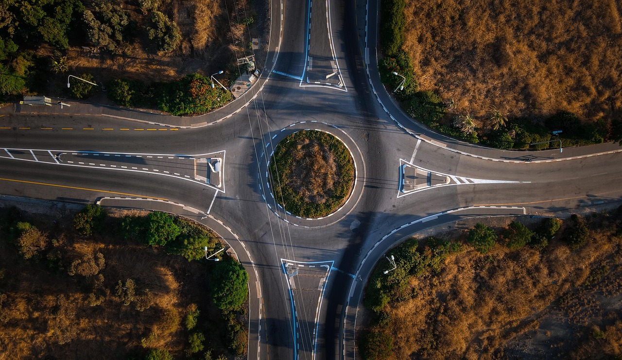 Aerial view roundabout, roundabout, street, road, intersection, circle, round, concentric, intersection, intersection, i