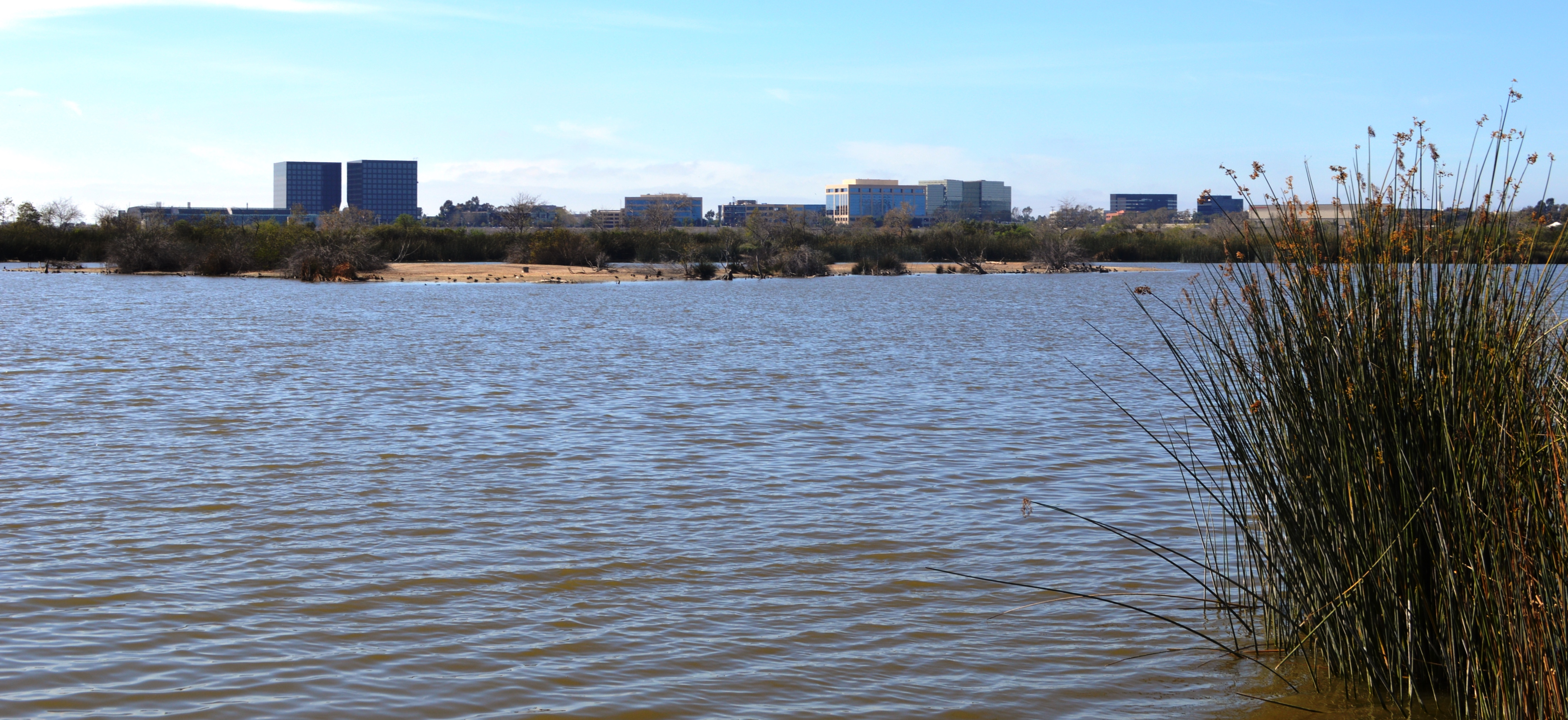 Office towers and commercial buildings near the Newport Beach and Irvine border.