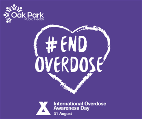 Purple graphic with a hand-drawn heart and the hashtag End Overdose.