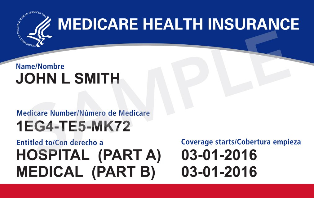Sample Medicare Health Insurance card marked with the word SAMPLE.