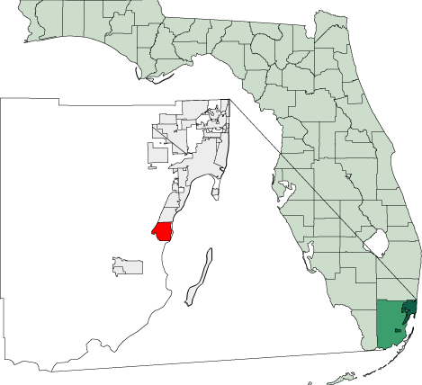 Map of Florida with Cutler Bay highlighted in red within a Miami-Dade County inset.