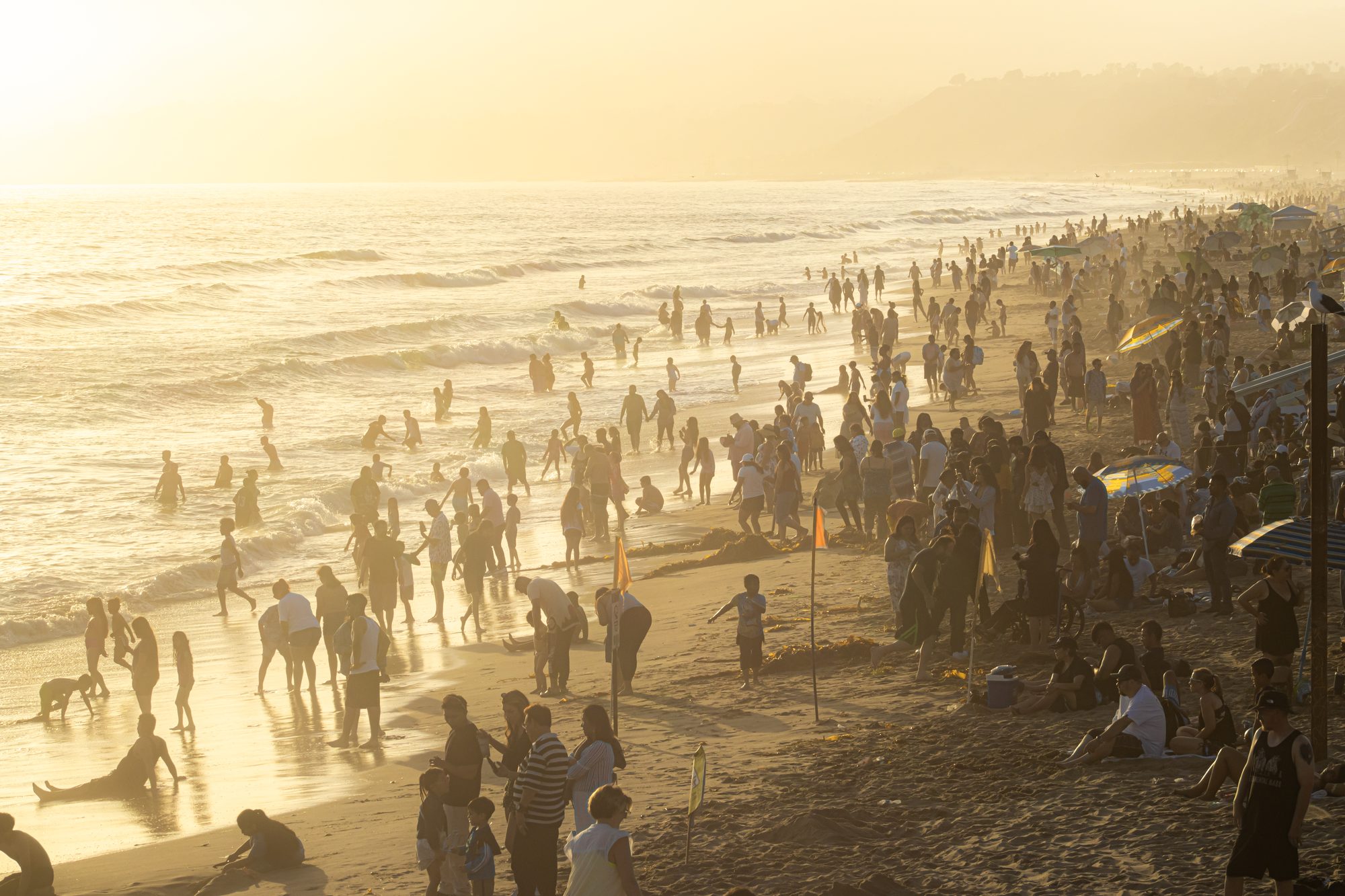 Crowded beach in a heat wave, southern California, USA