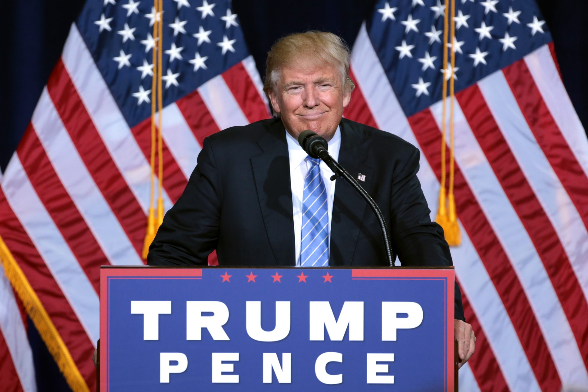 Donald Trump speaking at an immigration policy speech in Phoenix, Arizona.