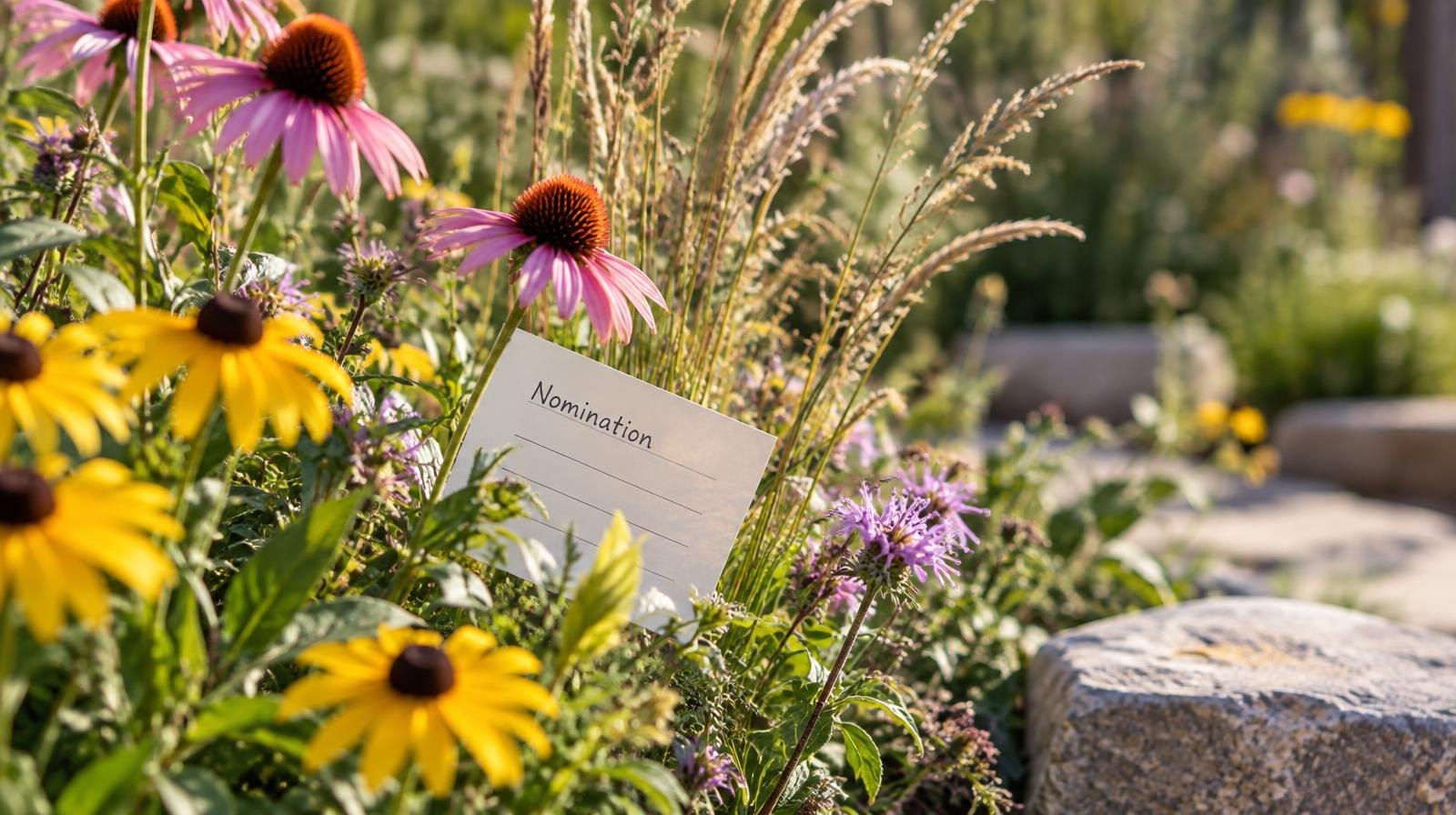 Colorful native wildflowers and grasses growing in a naturalistic garden bed.