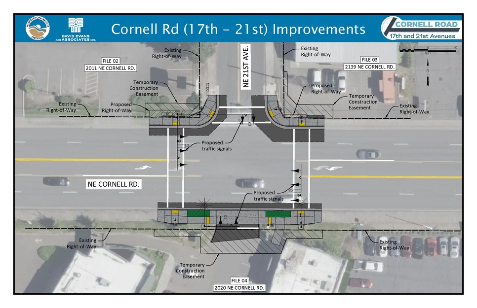 Planning diagram of proposed traffic signal and right-of-way changes at a road intersection.