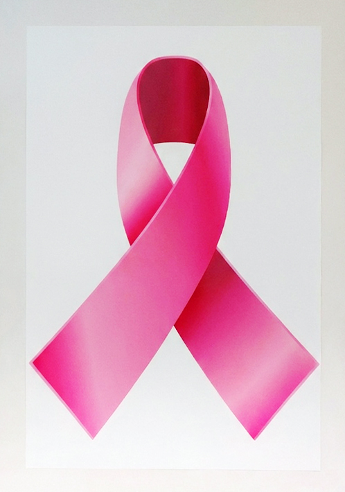 A shaded pink awareness ribbon on a plain white background.