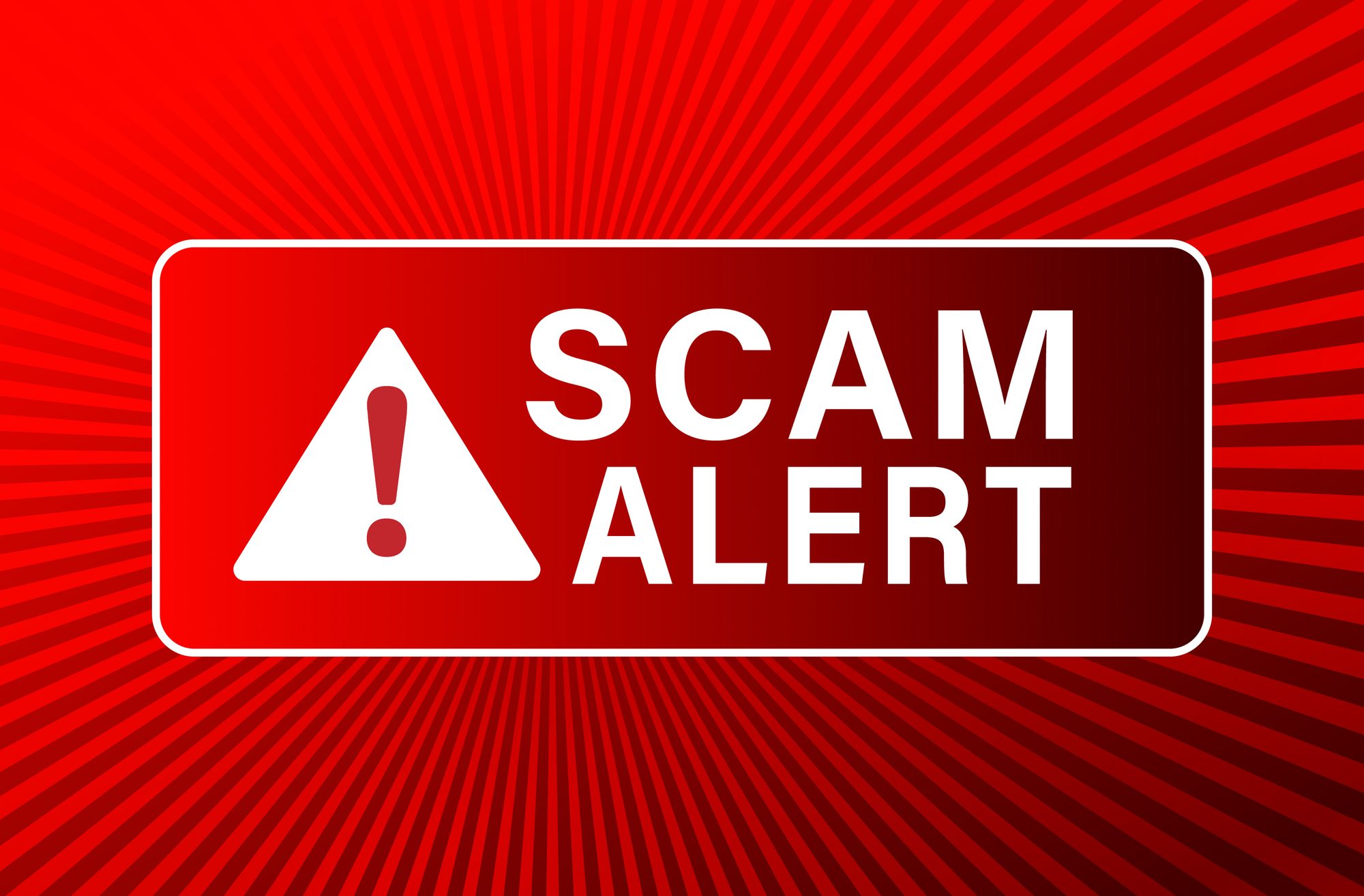 Scam Alert Warning Sign on Red Background