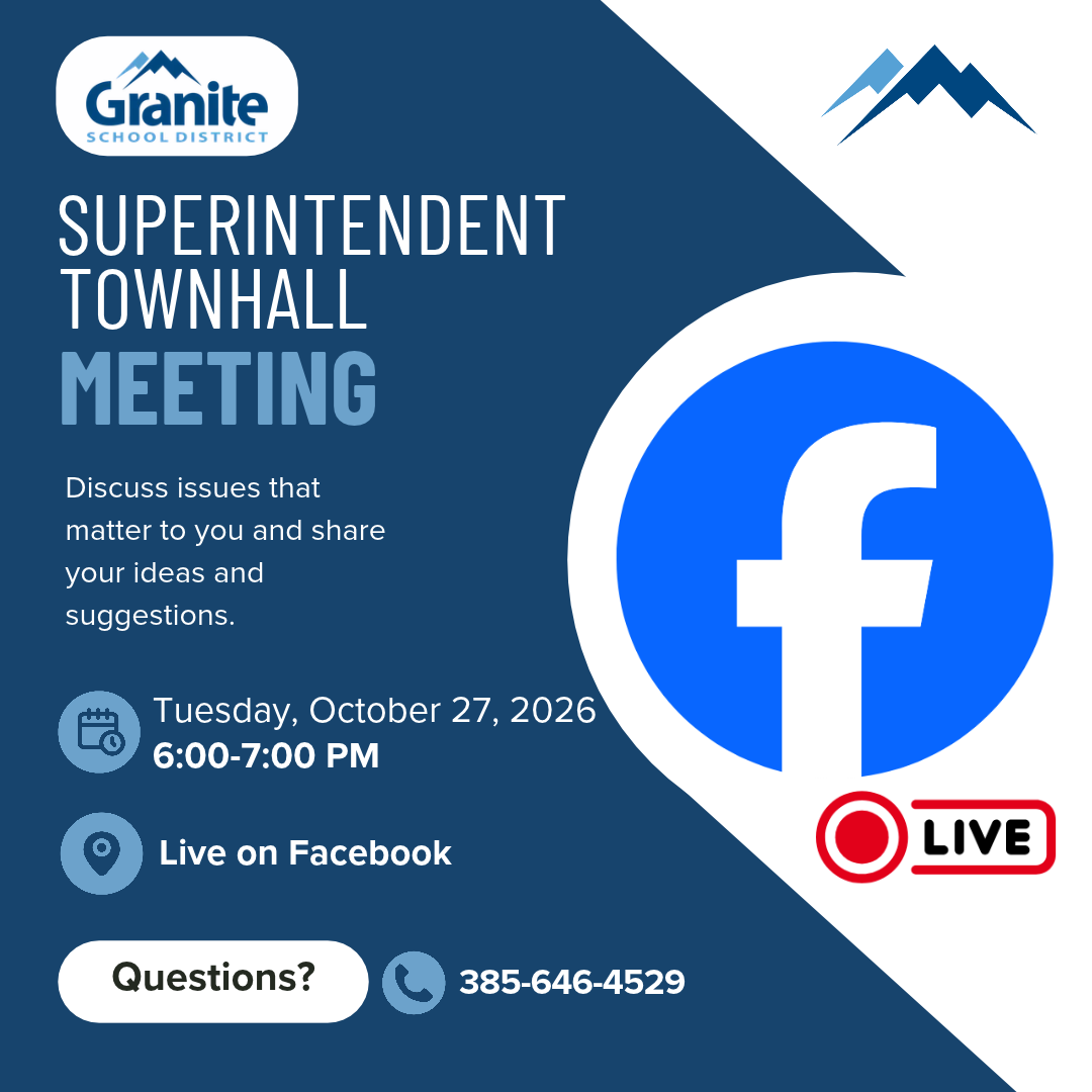 Promotional flyer for a school district superintendent town hall meeting on Facebook Live.