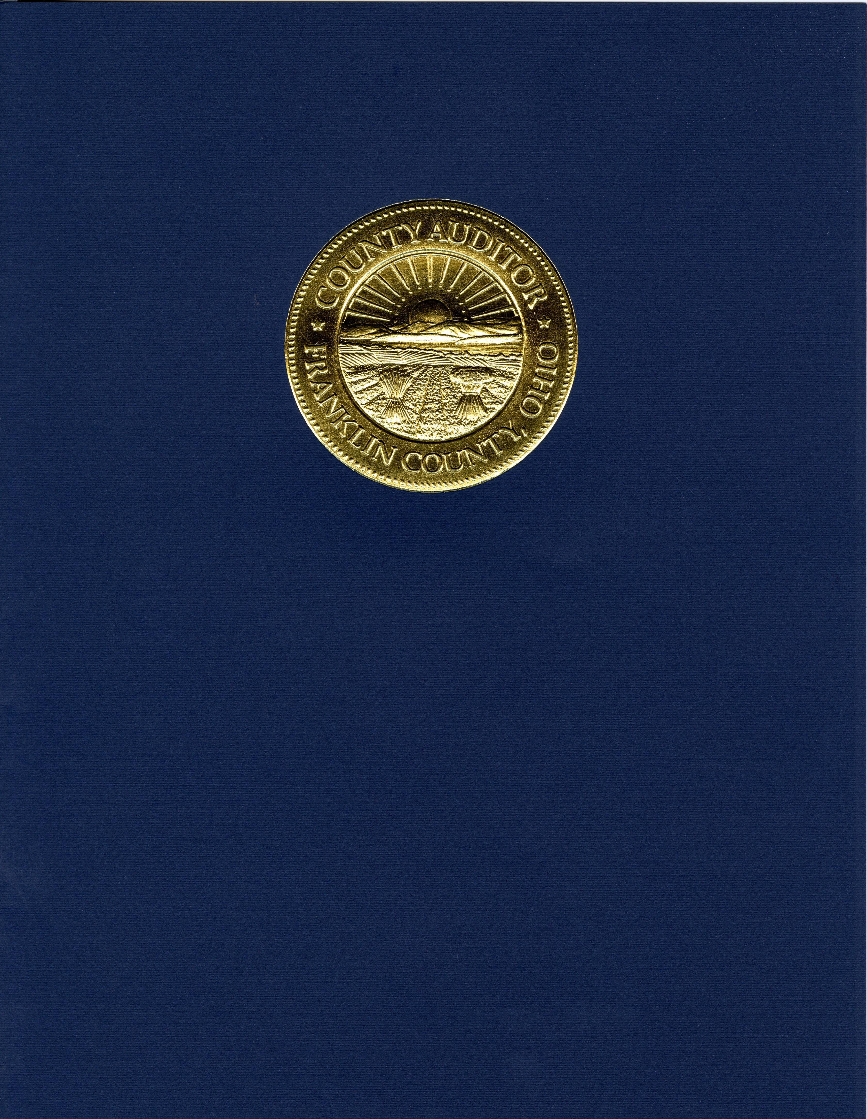 Gold embossed official seal reading County Auditor Franklin County Ohio on a navy blue background.