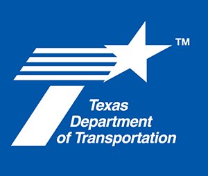 Texas Department of Transportation official logo on a blue background.