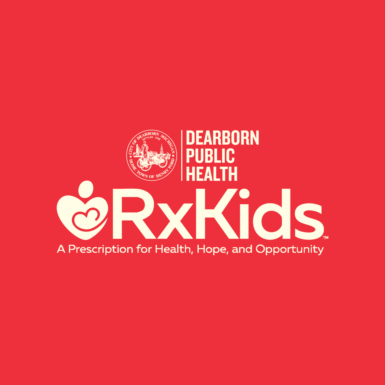 Red logo with a stylized parent-and-child heart icon and the words Rx Kids