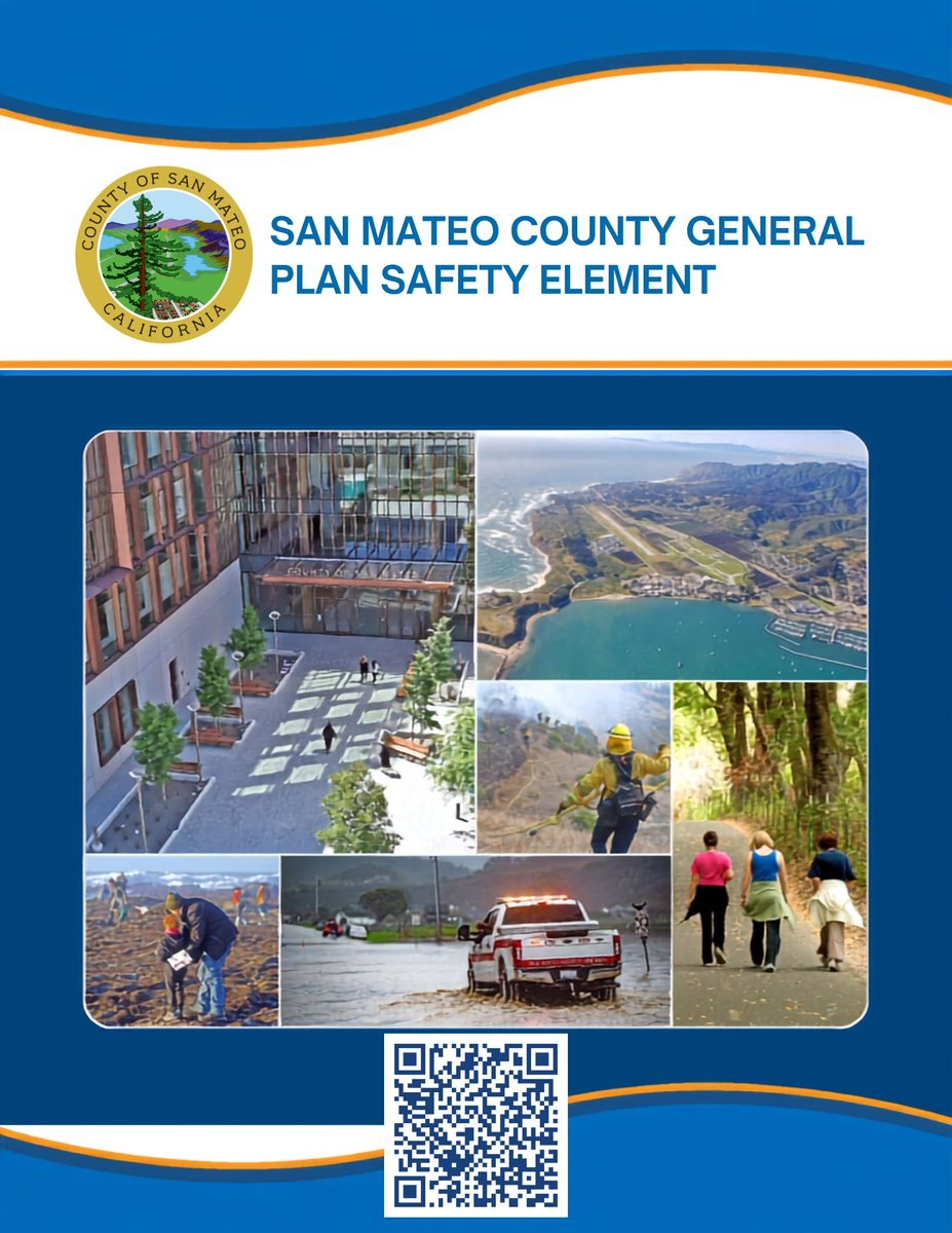 Cover page of the San Mateo County General Plan Safety Element document with county seal and photo collage.