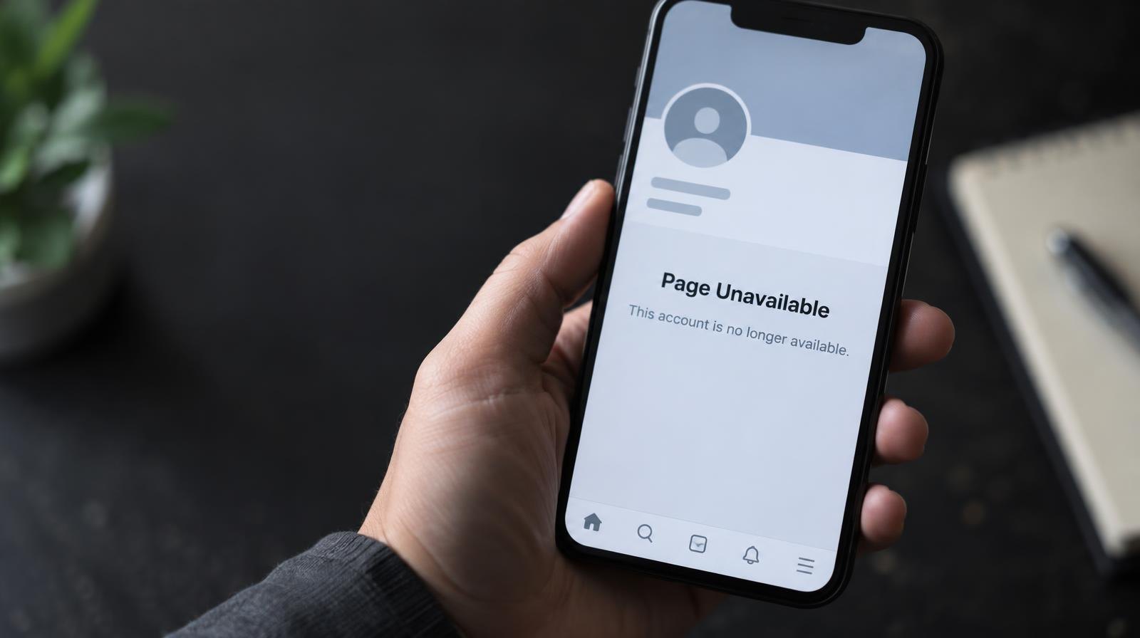 A smartphone screen showing a social media account unavailable error message.