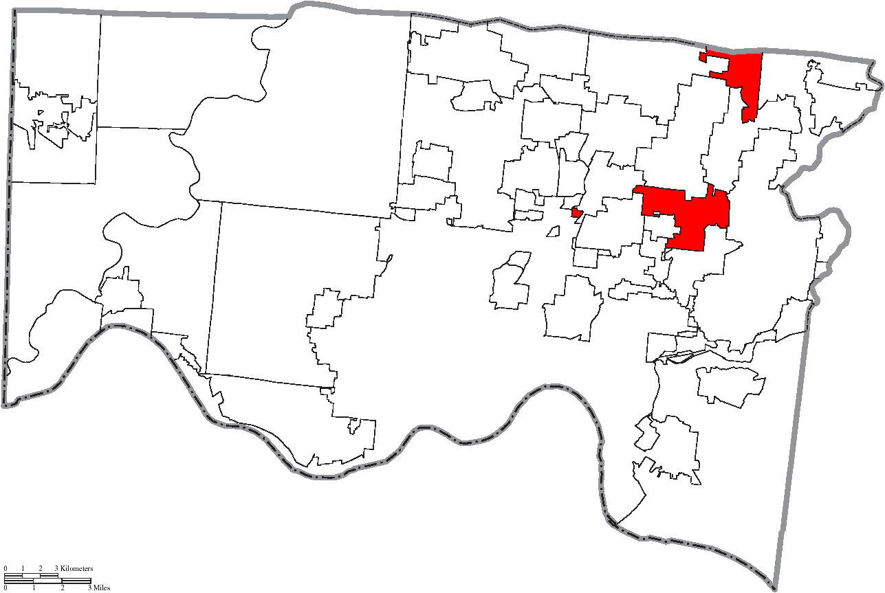 Map of Hamilton County, Ohio with Sycamore Township highlighted in red.