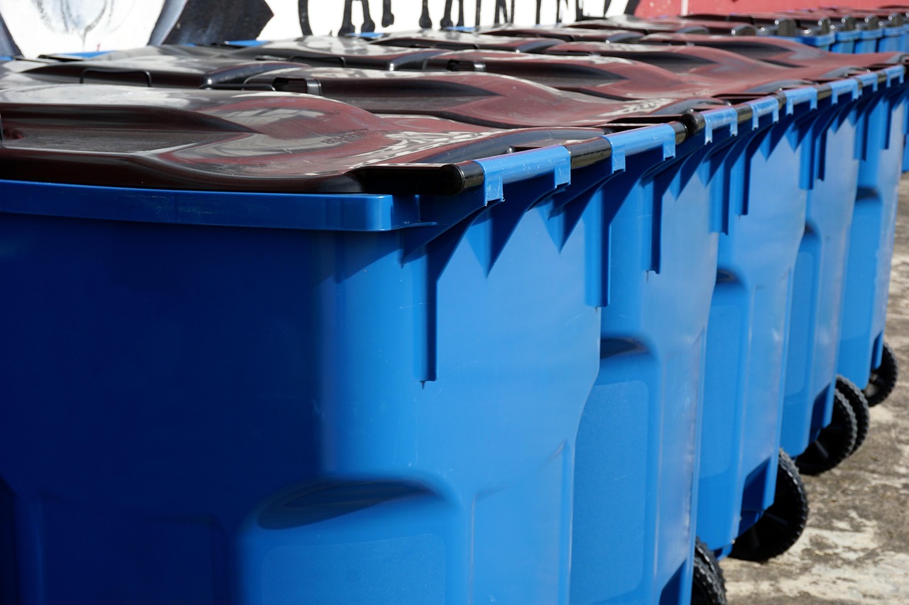 Garbage bins lined up.