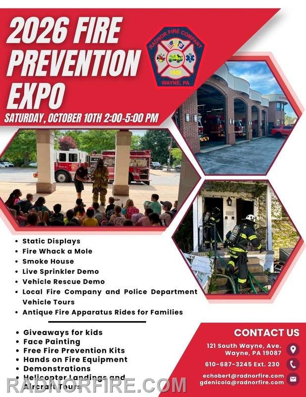 Event flyer for the 2026 Fire Prevention Expo at Radnor Fire Company.