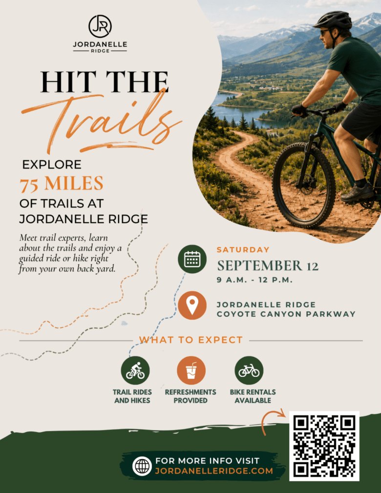 Event flyer showing a mountain biker on a dirt trail with a reservoir visible below.
