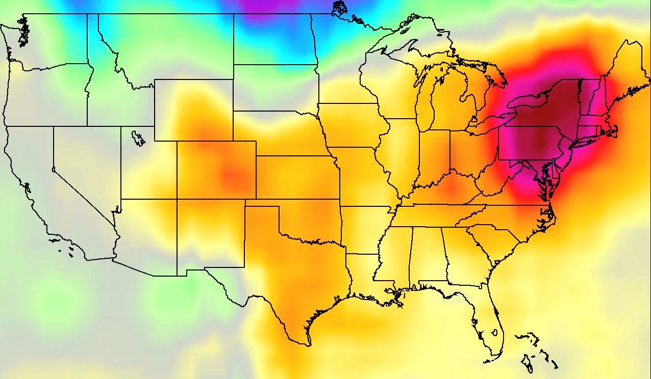 The continuing heat wave in the United States in July 2011 has broken temperature records in many locations, killed dozens and seen nearly half of all Americans under heat advisories at its peak. Four movies, created with data from NASA's Atmospheric Infrared Sounder (AIRS) instrument on NASA's Aqua spacecraft for the period from July 16-24, show the movement of a dome of heat across the eastern two-thirds of the country. They highlight two familiar temperatures: surface air temperature and surface skin temperature, during both daytime and nighttime conditions.
Surface air temperature is something we experience whenever we go outside. High surface air temperature makes even shady places feel hot. Surface skin temperature is what we feel when we touch the ground. During daytime, the surface skin temperature is generally much warmer than surface air temperature because dark surfaces are so effective at absorbing sunlight. The surface air and skin temperatures are related by something invisible but actually quite familiar: infrared -- or heat -- radiation. Our skin is very sensitive to infrared radiation, making a sun-heated wall feel warm even from a few feet away after sunset. Air absorbs very little sunlight, but easily absorbs infrared radiation emitted by the warm surface. It's the sun-warmed surface -- not sunlight -- that heats the air during daytime.
The four movies illustrate the extraordinarily high temperatures in the US heat wave. Both types of temperature, for daytime and nighttime, are shown as a difference (anomaly) from the average over the previous eight years of AIRS data. Over the Northeast and northern Midwest, temperatures are 20 degrees Fahrenheit warmer than normal. During normal weather there, daytime surface air temperatures are around 85 degrees Fahrenheit, while nights cool to around 70 degrees Fahrenheit. Temperatures 20 degrees above average show daytime highs over 100 degrees Fahrenheit and nighttime lows in the mid-80s. These high temperatures, along with high humidity (also observed by AIRS but not shown here), make the central and eastern US one of the hottest regions on the planet in late July 2011.
______________________________________________________________________
About AIRS
The Atmospheric Infrared Sounder, AIRS, in conjunction with the Advanced Microwave Sounding Unit, AMSU, sense emitted infrared and microwave radiation from the Earth to provide a three-dimensional look at Earth's weather and climate. Working in tandem, the two instruments make simultaneous observations all the way down to the Earth's surface, even in the presence of heavy clouds. With more than 2,000 channels sensing different regions of the atmosphere, the system creates a global, 3-dimensional map of atmospheric temperature and humidity, cloud amounts and heights, greenhouse gas concentrations, and many other atmospheric phenomena. The AIRS and AMSU fly onboard NASA's Aqua spacecraft and are managed by the Jet Propulsion Laboratory, Pasadena, California, under contract to NASA. JPL is a division of the California Institute of Technology in Pasadena.
Credit
NASA/JPL AIRS Project
Download the image
Various sizes of the image are available, and there are two ways to download:
1) Right-click on the image. Click on a size next to "View all sizes".
2) Click on the "Actions" menu located above the image. Select "View all sizes".
Resources
Atmospheric Infrared Sounder web site ›
How to get the AIRS data
Data Products ›
Data Portals ›
Documentation ›