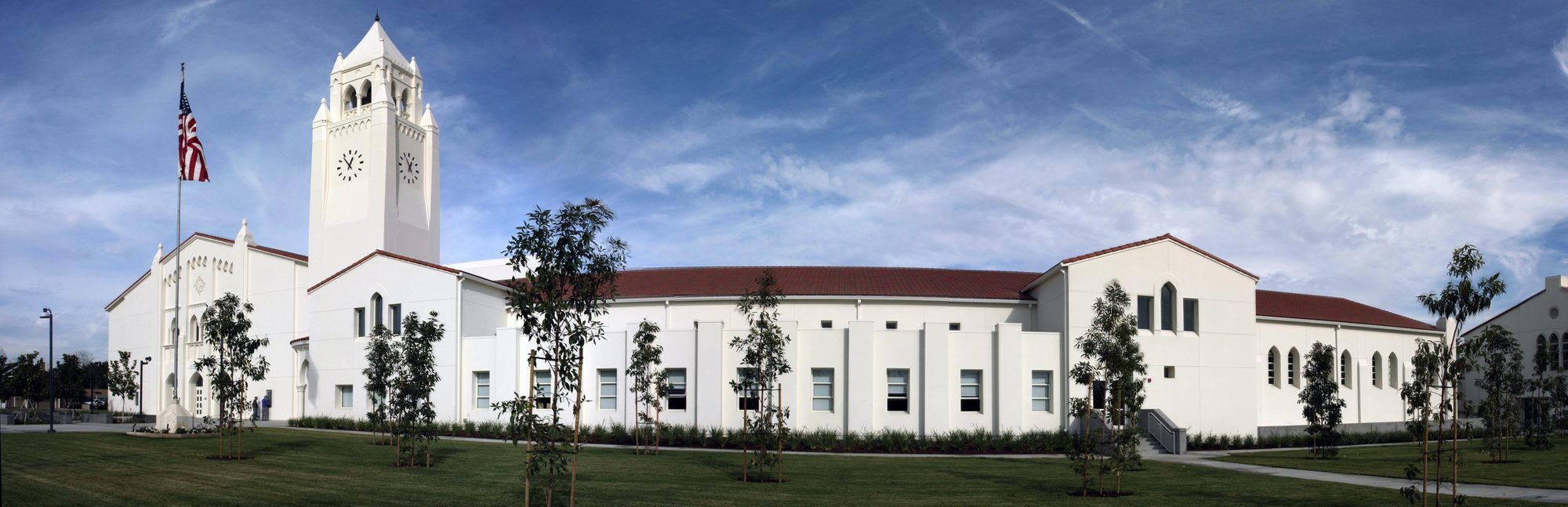 A panorama of the new Newport Harbor High School Robin-Loats Building Rendered from 13 Different photos, Handheld with an Canon EOS 40D