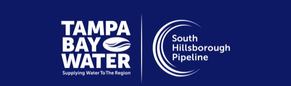 Tampa Bay Water and South Hillsborough Pipeline logos on a dark blue background.