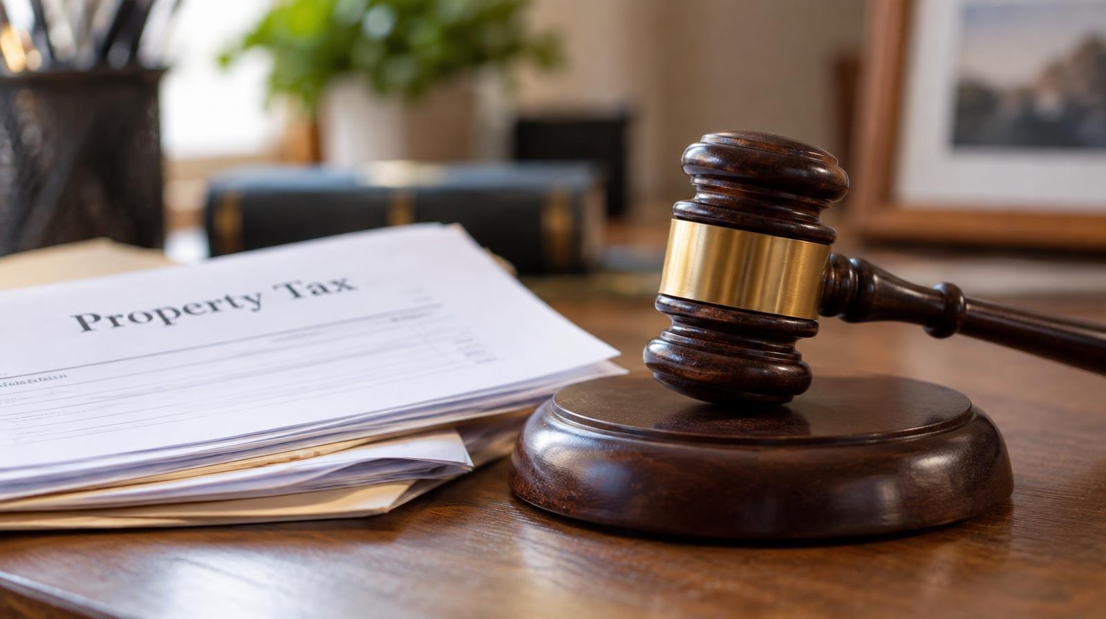 Wooden gavel on its sound block beside stacked papers on a desk.