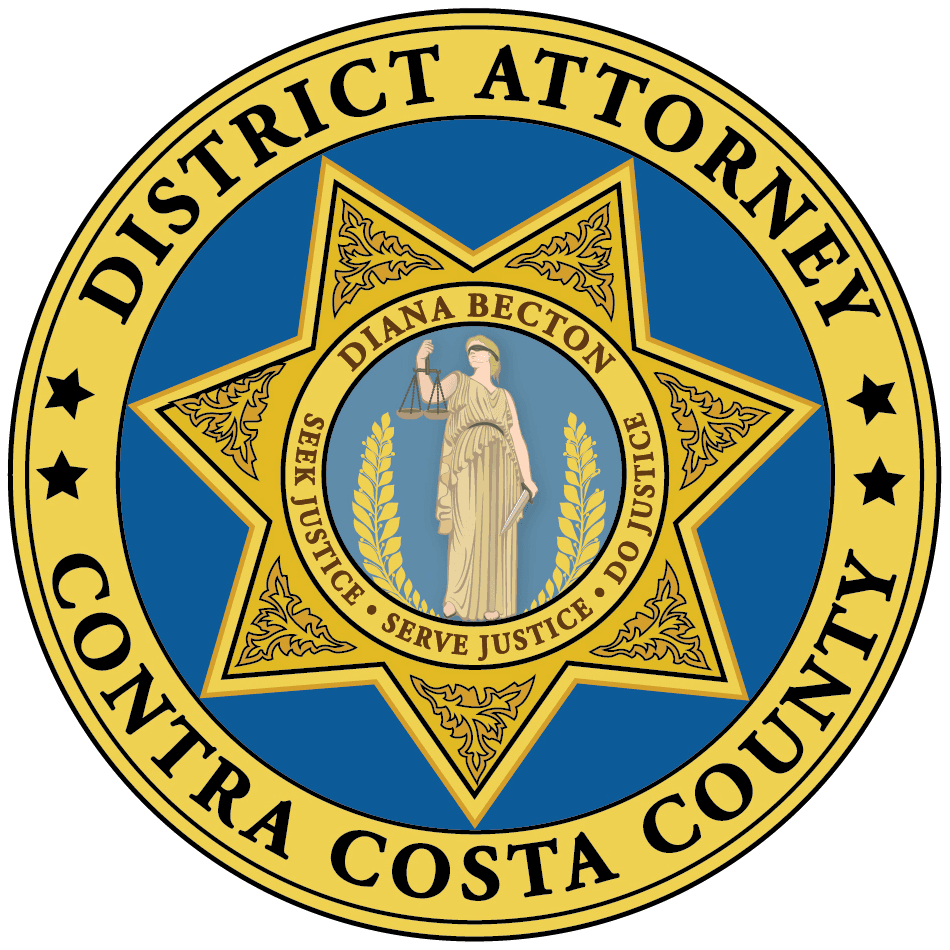 Official seal of the Contra Costa County District Attorney's Office on a blue background.