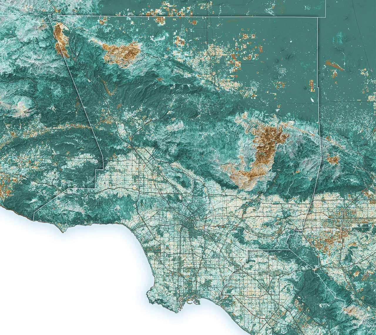 Color-coded satellite map showing vegetation density across California mountains and foothills.