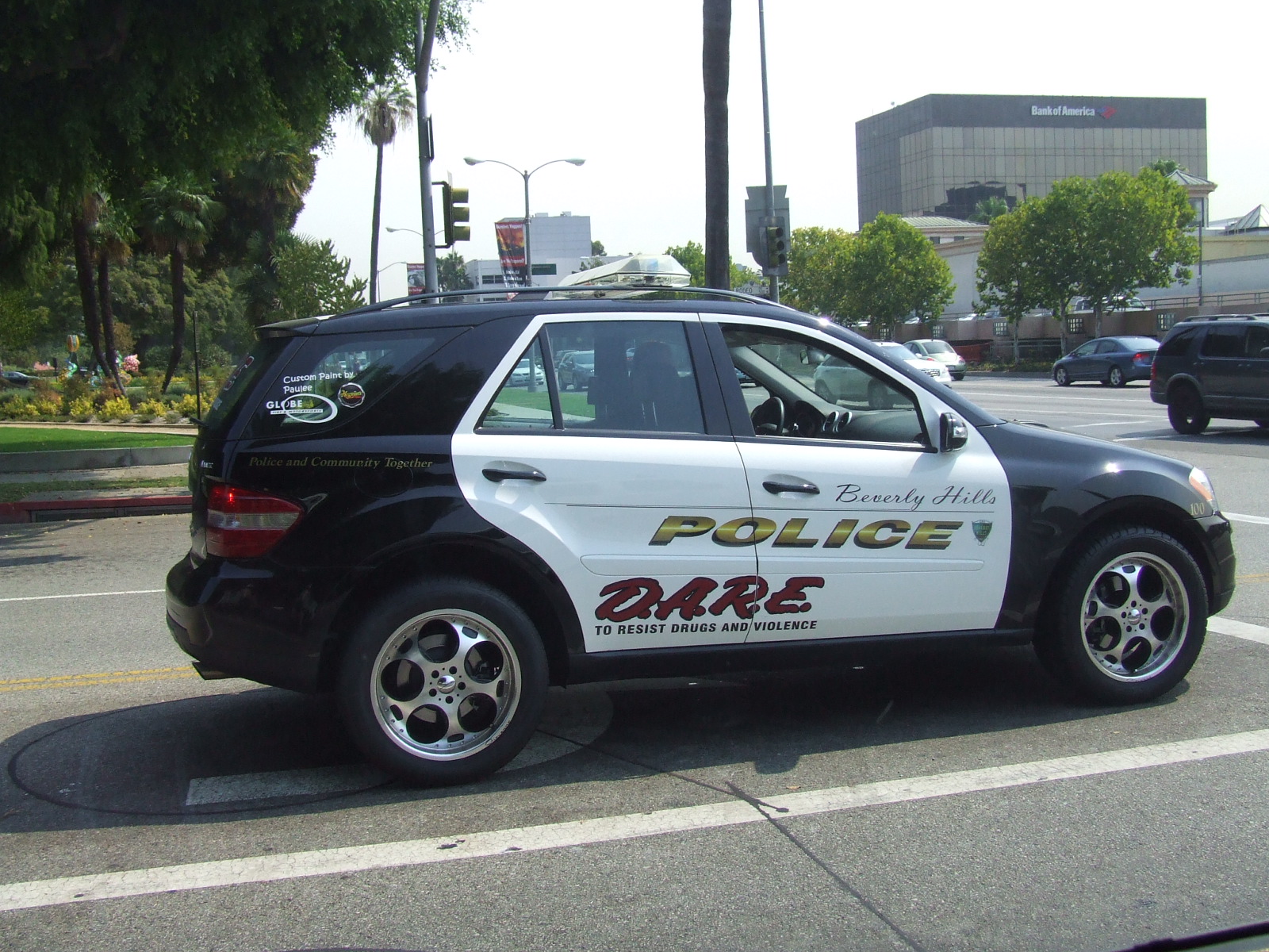 Beverly Hills Police Department DARE SUV parked on a city street.