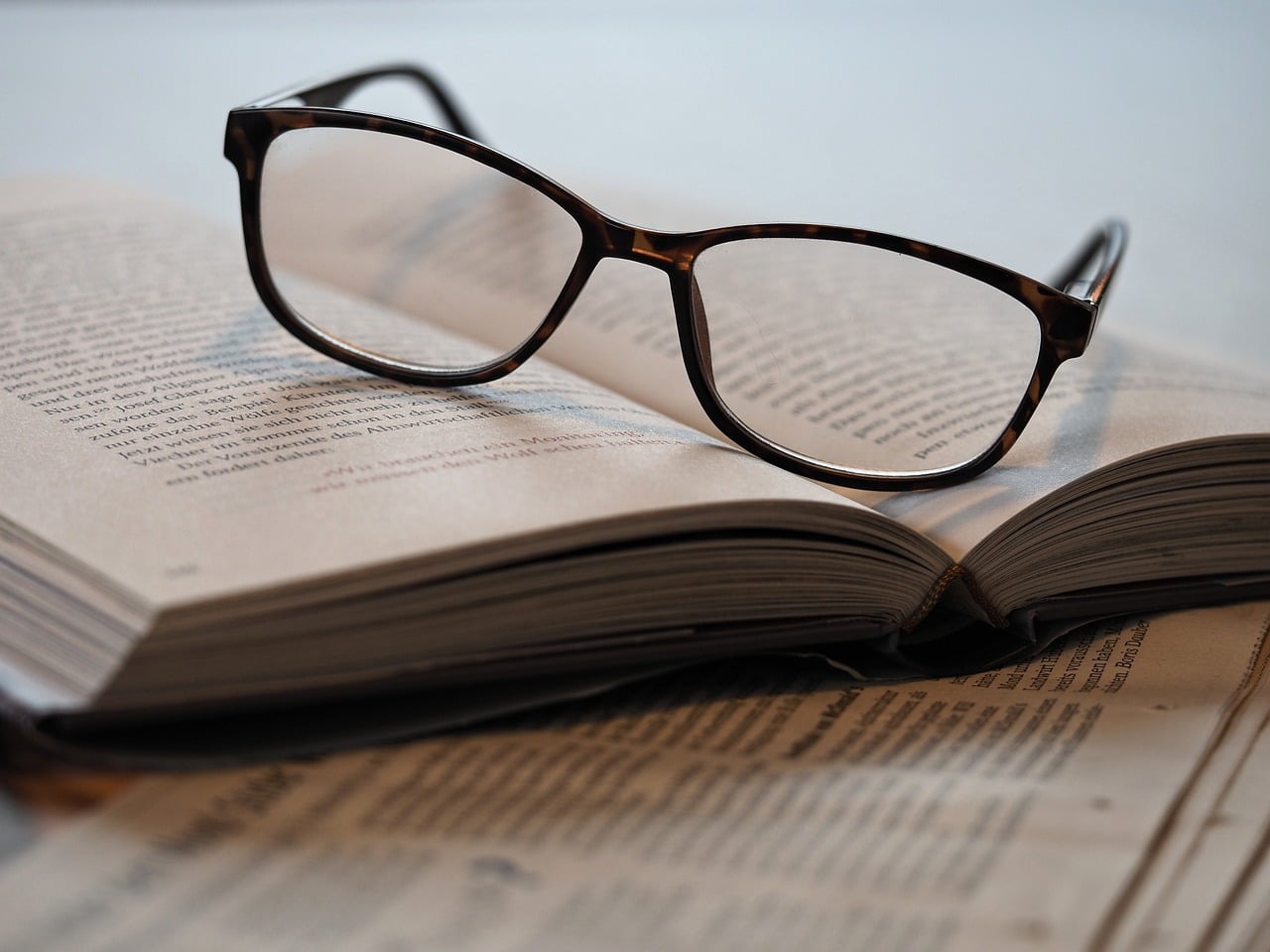 Glasses on top of a book.
