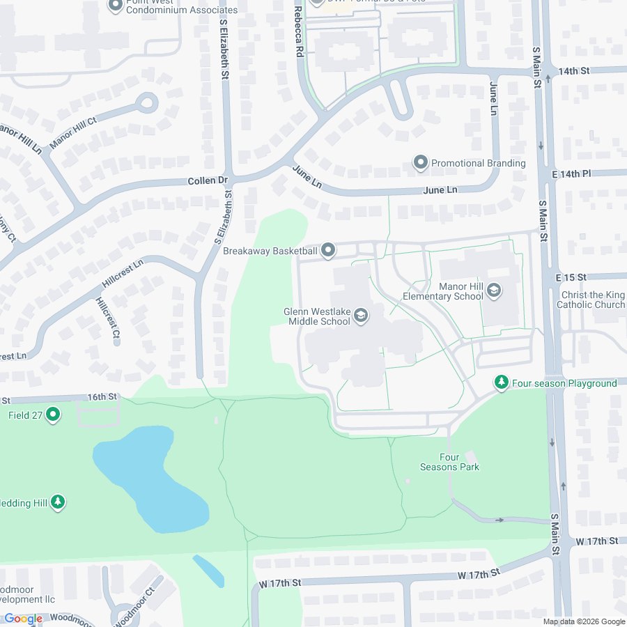 Google Maps view of Glenn Westlake Middle School and surrounding streets in Lombard.