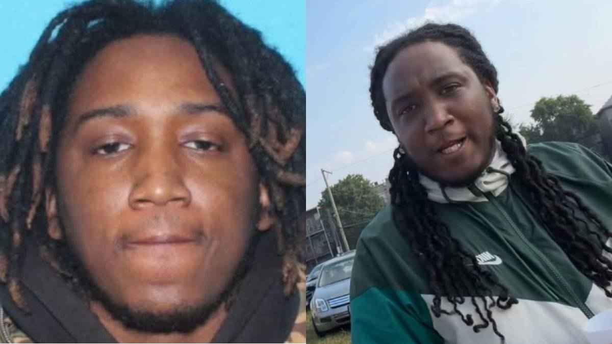 Two side-by-side photos of a young man with dreadlocks, one formal and one casual.