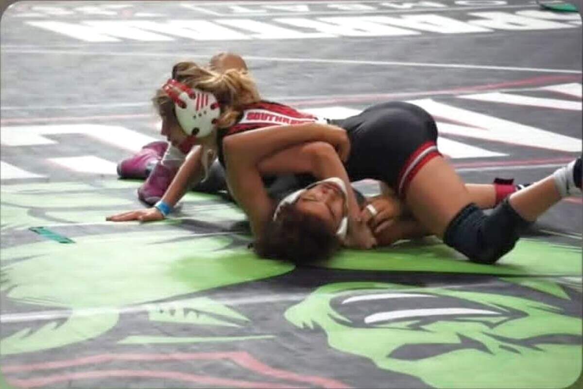 Miami Southridge wrestler Abigail Gonzalez competes at the state tournament in Kissimmee in March 2026.