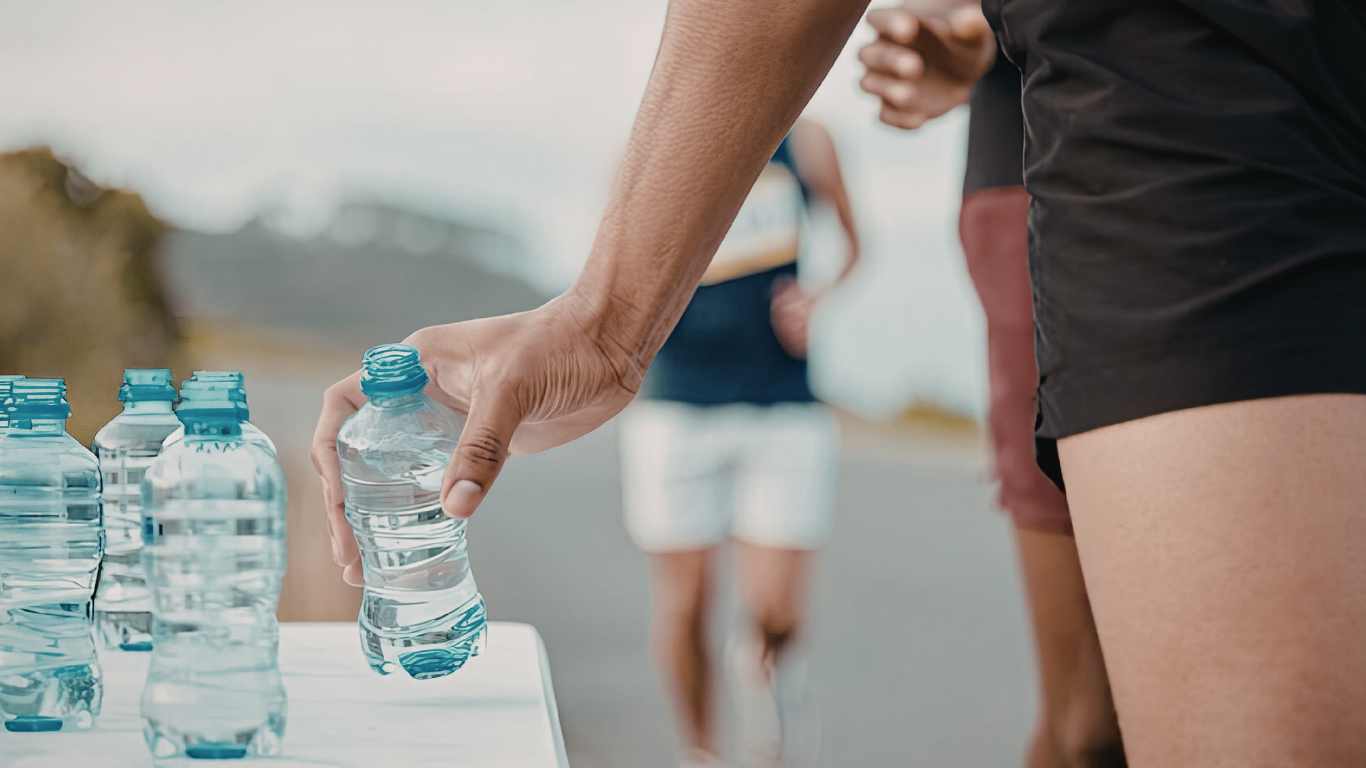 Runners hydrating at practice