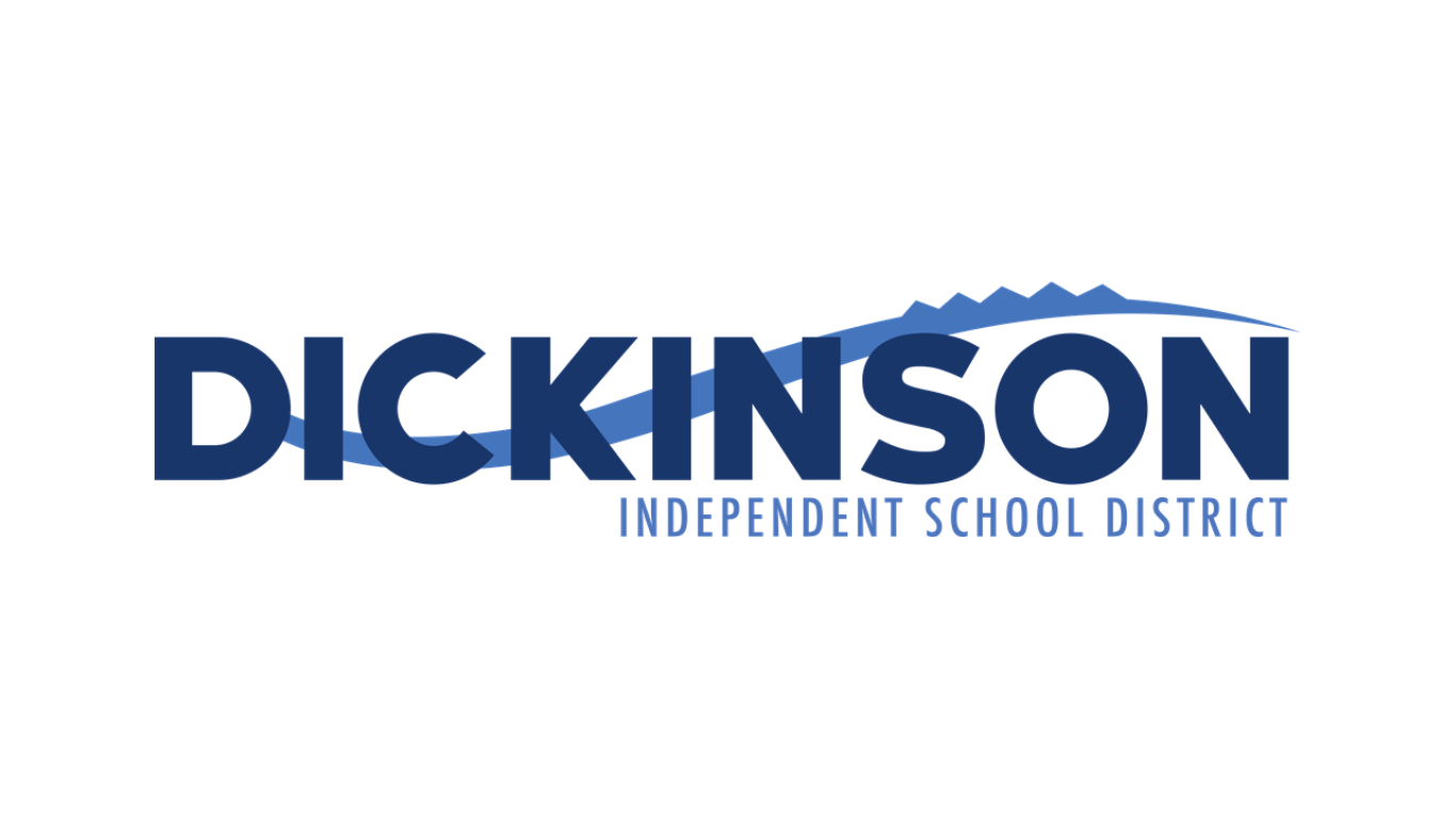 Logo of Dickinson ISD with navy blue and light blue text color.