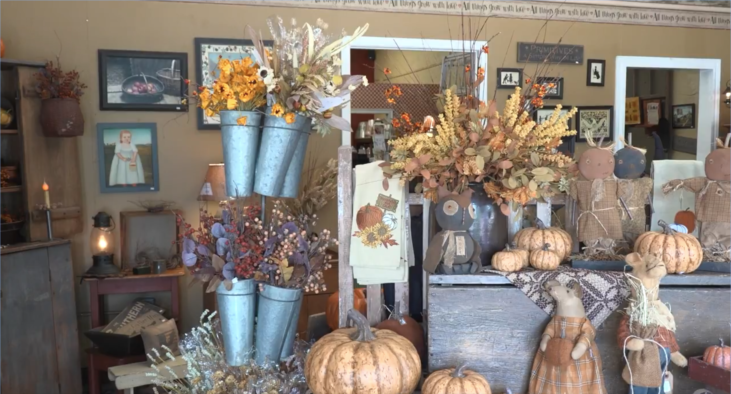 Fall decor arranged in shop