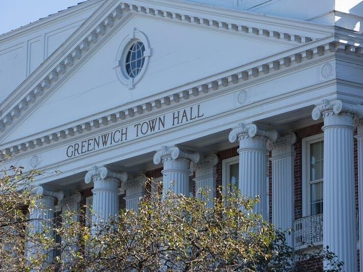 Close-up of Greenwich Town Hall building.