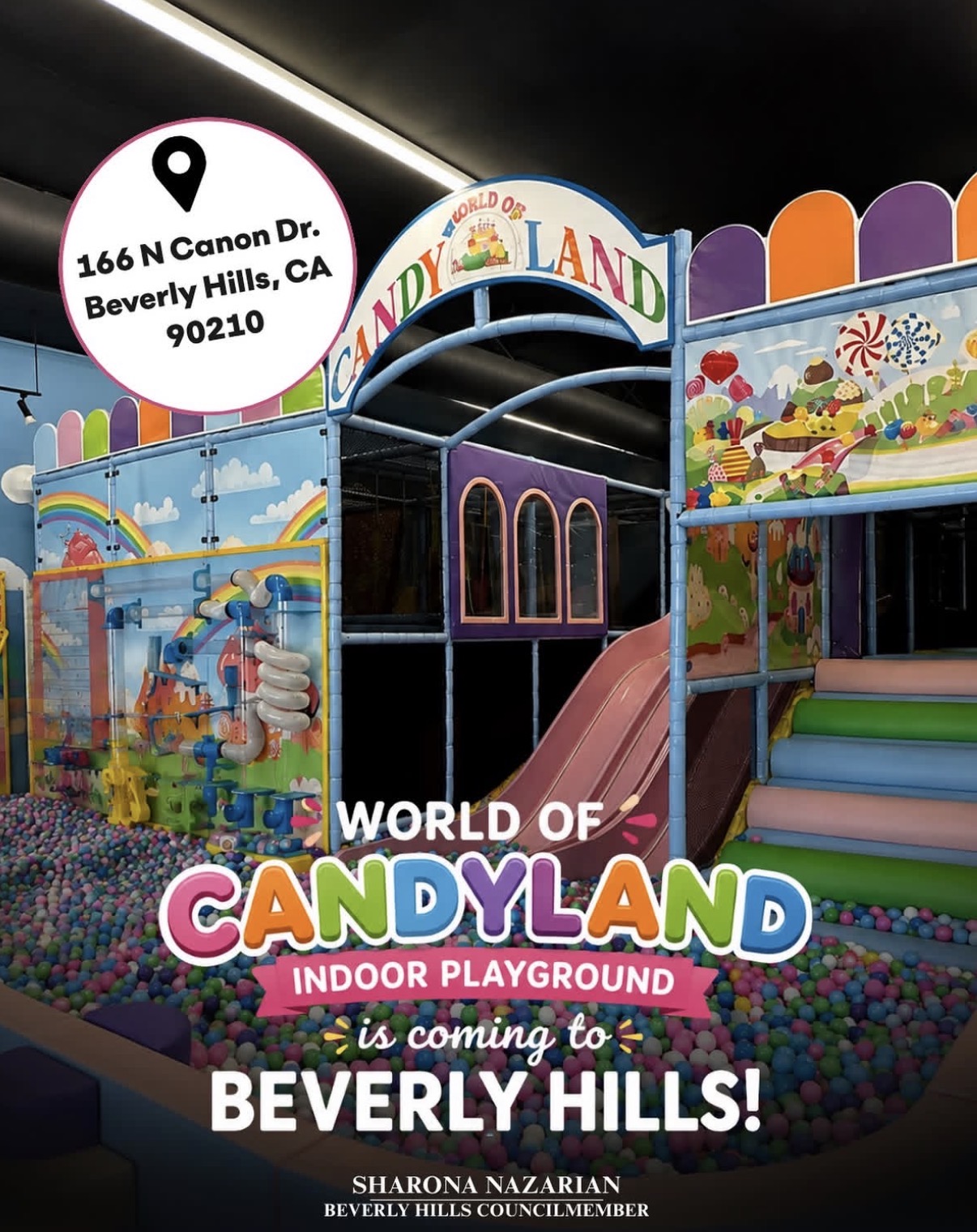 Candy-themed children's indoor playground promo flyer