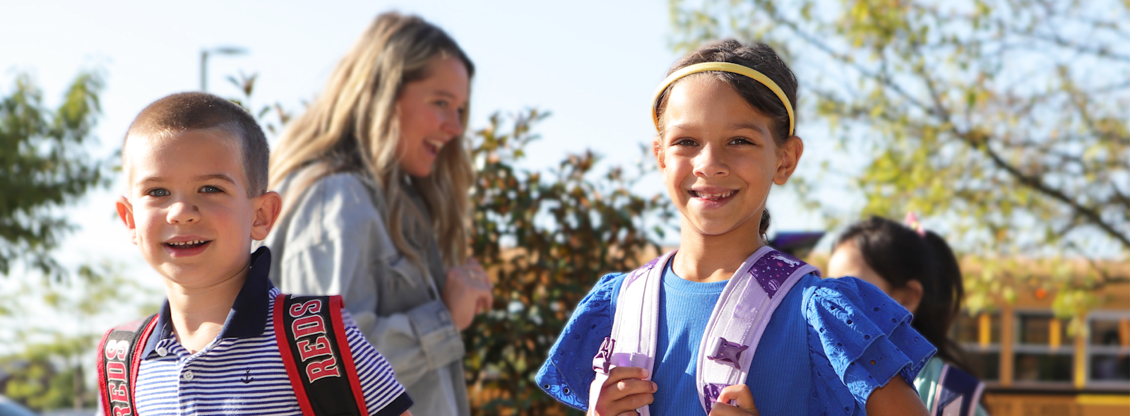 Students walk into Montgomery Elementary School in Montgomery, Ohio.