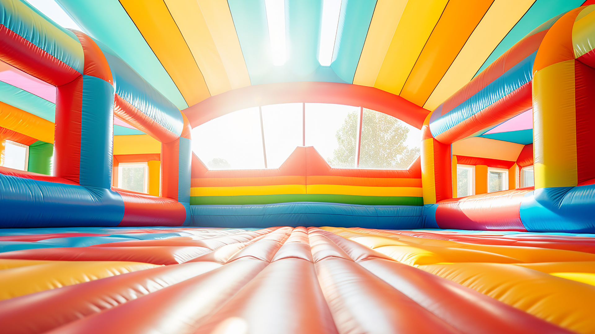 Colorful inflatable playground bounce castle.