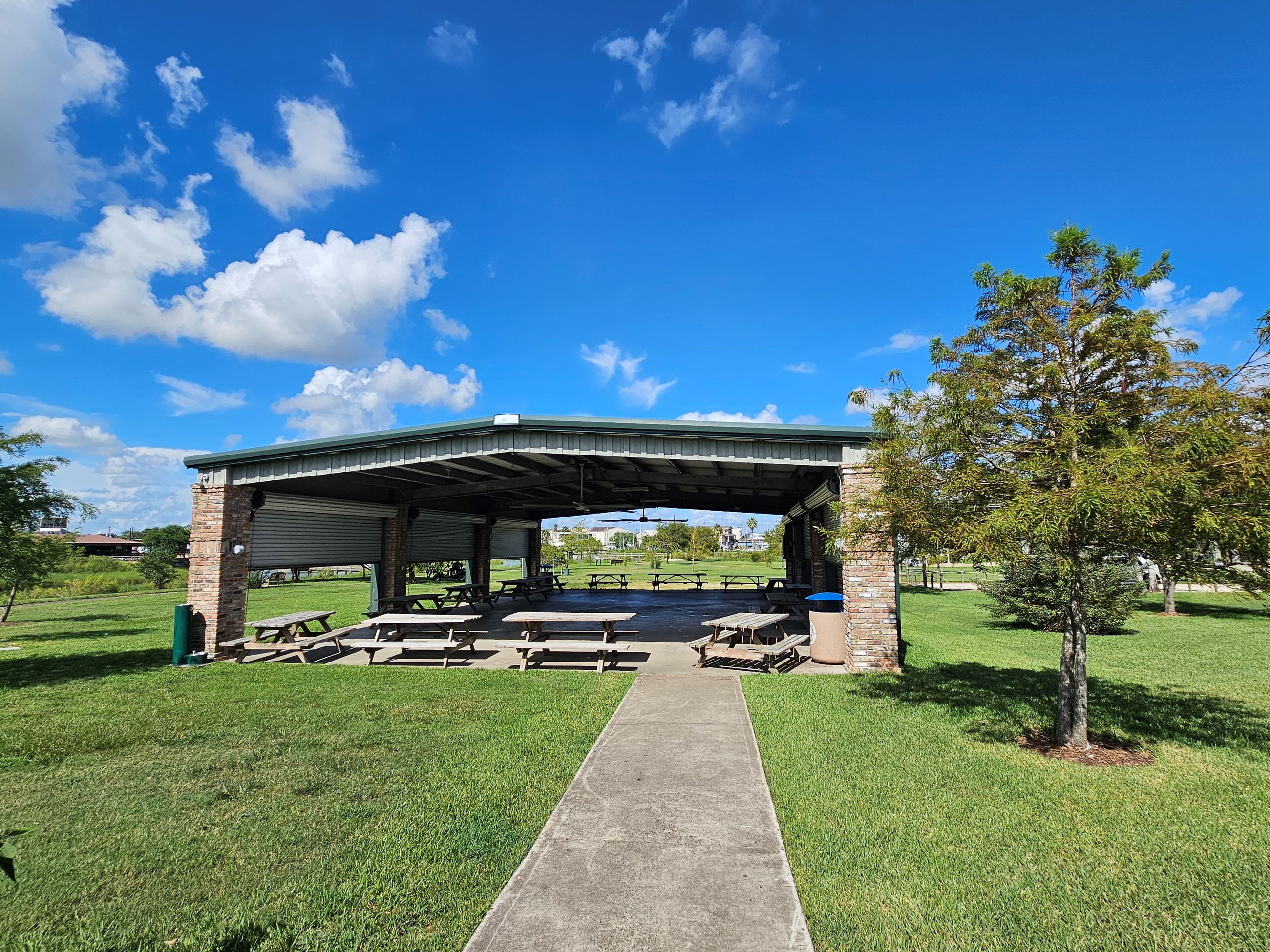 Pavilion at park on a bright summer day.